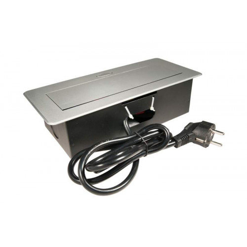 Выдвижной блок розеток 266х130х68 мм, серебристый, 2 розетки Euro + 2USB, 250V, 2.7kW