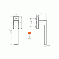 Ручка оконная Internika Dublin 40 мм, алюминиевая, 2 винта, антрацит матовый RAL7016M (45°)