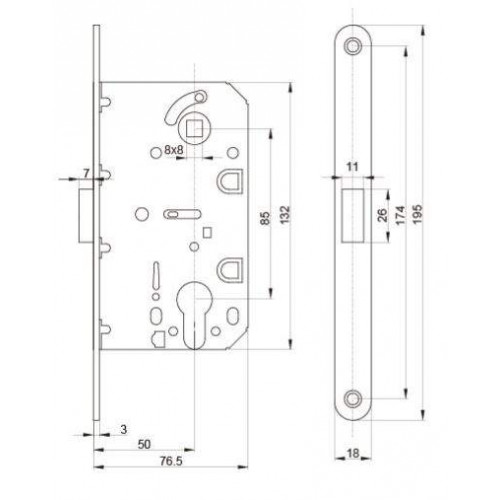 Замок магнитный Maxbar с ответной планкой, 50x85x18, PZ, универсальный, хром матовый