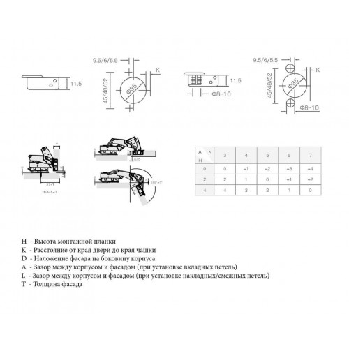 Петля для вкладных дверей Firmax Smartline, clip On, Soft-Close, угол открывания 155°, 48 мм, 35 мм чашка