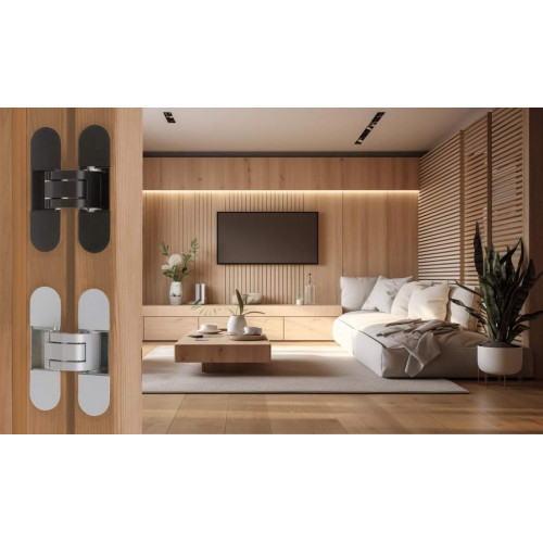 Петля скрытая Elementis, универсальная, 3D, 110x30 мм, 40 кг, цамак, хром матовый RAL 9006, 2  шт
