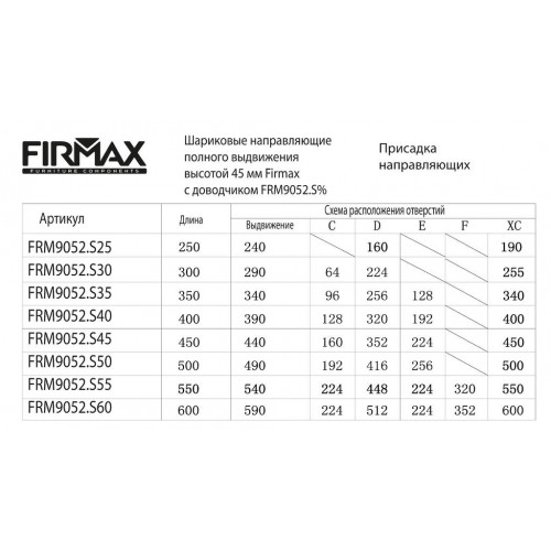 Направляющие шариковые Firmax Soft-Close полного выдвижения, h=45 мм, L=350 мм, цинк (2 части), толщина 1, 2*1, 2*1, 5 мм