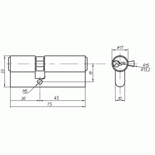 Цилиндр профильный Maxbar 847/K 30-45, никелированный
