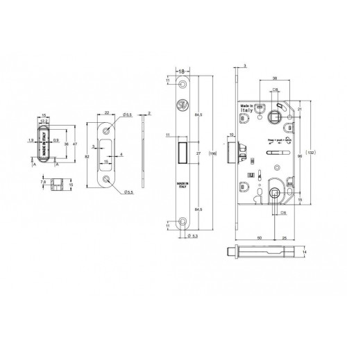 Замок магнитный WC 50x8x96x6 штульп овал 18 мм, хром матовый с ответной планкой W8 и винтами