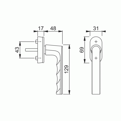 Ручка оконная алюминиевая Hoppe Hamburg SecuForte, штифт vario fit 32-42 мм, 45°, 2 винта М5х45, 2 винта М5х50, серебро