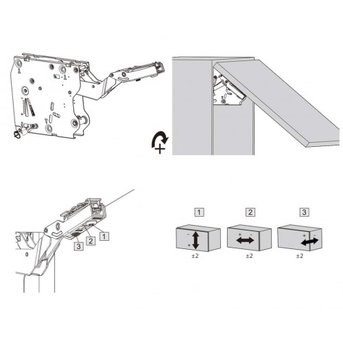 Подъемный механизм Top Stay SQ Push New для откидных фасадов, индекс нагрузки 1060-2450, высота h=250-500 мм, (ответная часть саморез и скотч), серый