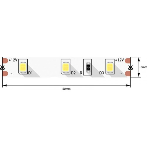 Лента светодиодная 2835/60, 12V, 5 м, холодный белый 6000К, IP20, 4.8W/м