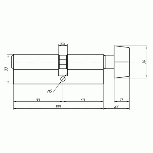 Цилиндр профильный Maxbar с плоской ручкой CVG/K 45(ручка)/55(ключ), никелированный