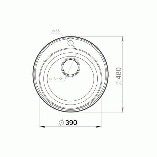 Мойка врезная GF-QUARZ (Z08) D=480 мм, цвет черный, кварц