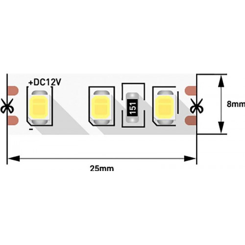 Лента светодиодная 2835/120, 12V, 5 м, нейтральный белый 4000К, IP20, 9.6W/м