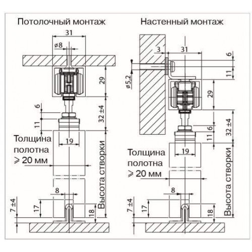 Комплект для сдвижных дверей, вес двери до 40 кг