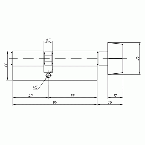 Цилиндр профильный Maxbar с плоской ручкой CVG/K 55(ручка)/40(ключ), никелированный