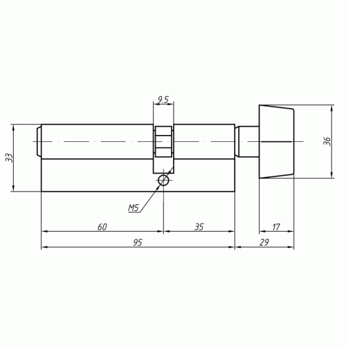 Цилиндр профильный Maxbar с плоской ручкой CVG/K 35(ручка)/60(ключ), никелированный