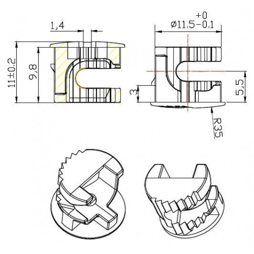 AA15 Эксцентрик OLKEA D11.5x11 мм, для плит 12 мм, цинк, никель, 100  шт