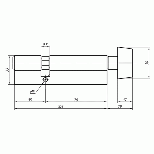 Цилиндр профильный Maxbar с плоской ручкой CVG/K 70(ручка)/35(ключ), никелированный