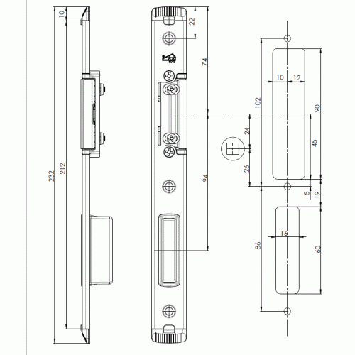 Планка ответная Maxbar для ригеля и защелки, регулируемая, левая, U24x5