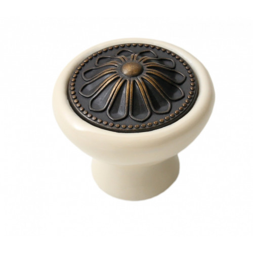Мебельная ручка CERAMICA, старинная латунь, белый