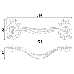 Мебельная ручка LULU ROSE, межосевое расстояние 128 мм, длина 128 мм, сатиновое золото, старинное серебро